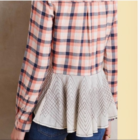 Anthropologie Tops - Anthropologie Holding Horses plaid shirt w/ ruffle